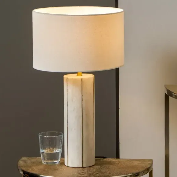 Tall Table Lamp with Brass Detail - White, Marble image