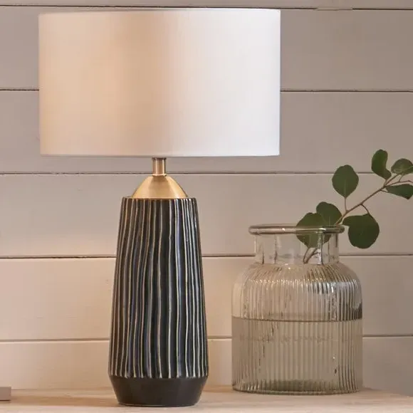 Tall Table Lamp with Fabric Shade - Black, Ceramic image