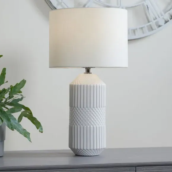 Tall Table Lamp with Geo Texture - White, Ceramic image