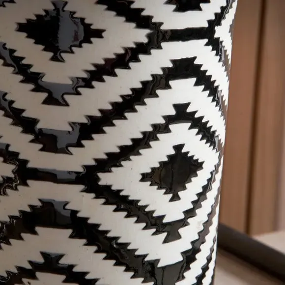 Tall Table Lamp with Ikat Base - Black, Velvet