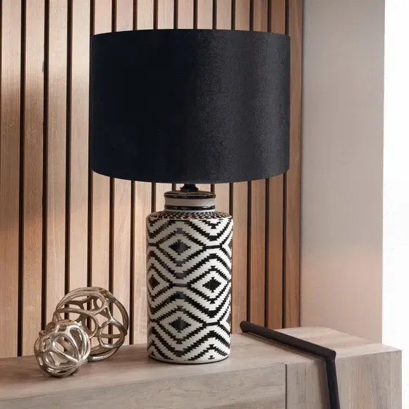 Tall Table Lamp with Ikat Base - Black, Velvet image