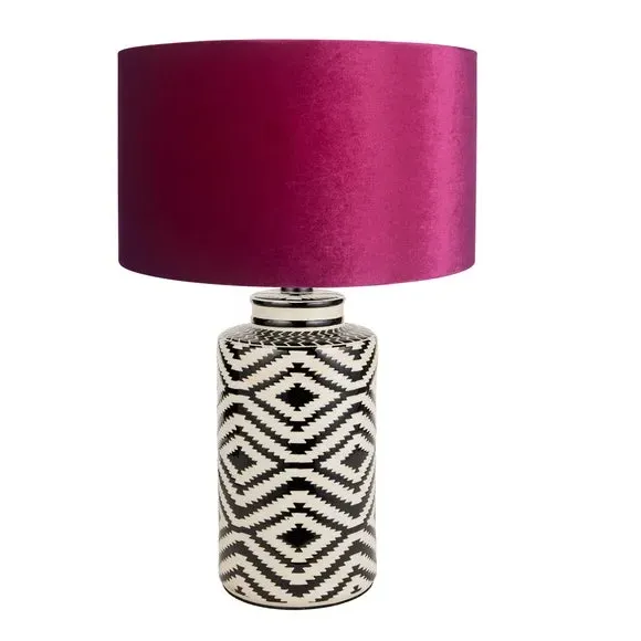 Tall Table Lamp with Ikat Base - Raspberry, Velvet