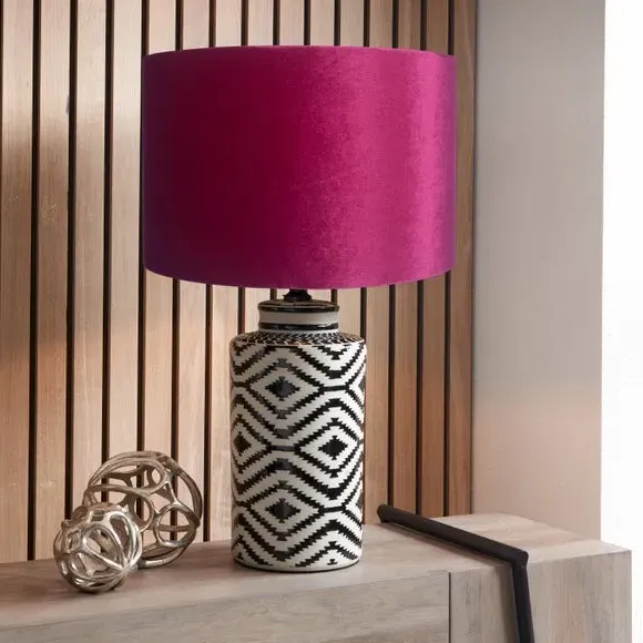 Tall Table Lamp with Ikat Base - Raspberry, Velvet
