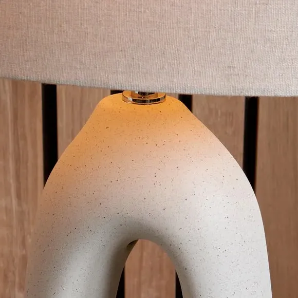 Tall Table Lamp with Linen Shade - Cream, Ceramic