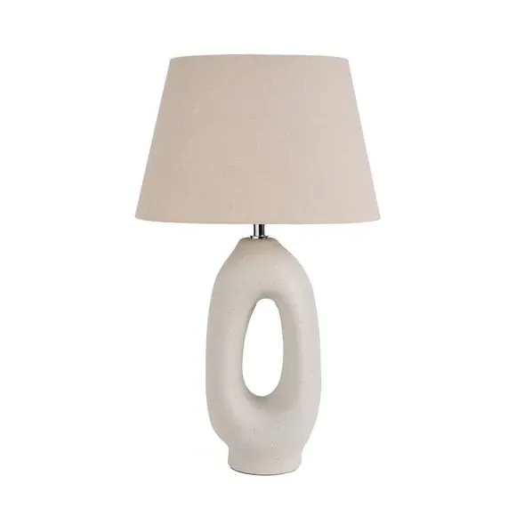 Tall Table Lamp with Linen Shade - Cream, Ceramic