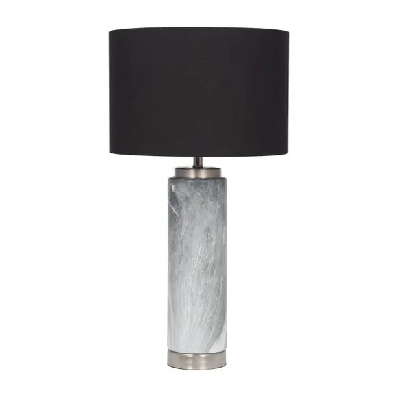 Tall Table Lamp with Marble Effect - Grey, Ceramic