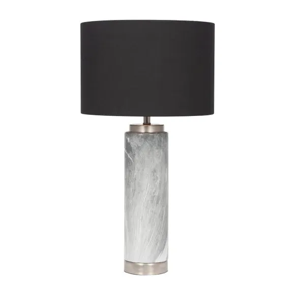 Tall Table Lamp with Marble Effect - Grey, Ceramic