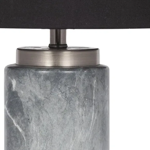 Tall Table Lamp with Marble Effect - Grey, Ceramic