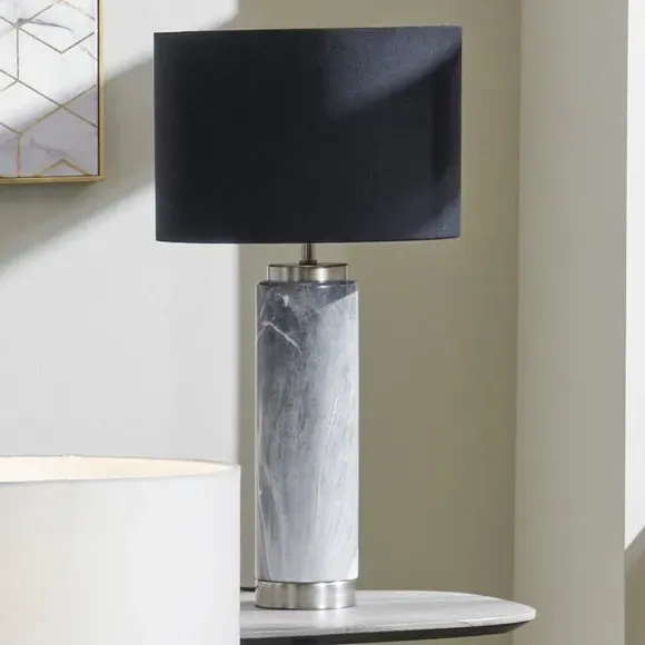 Tall Table Lamp with Marble Effect - Grey, Ceramic image
