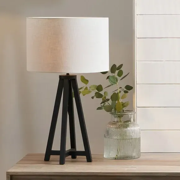 Tapered Table Lamp with Drum Shade - Black, Wood image