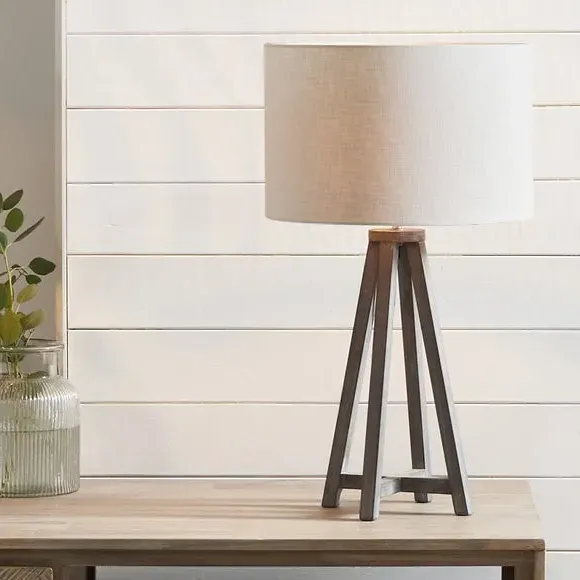 Tapered Table Lamp with Drum Shade - Grey, Wood