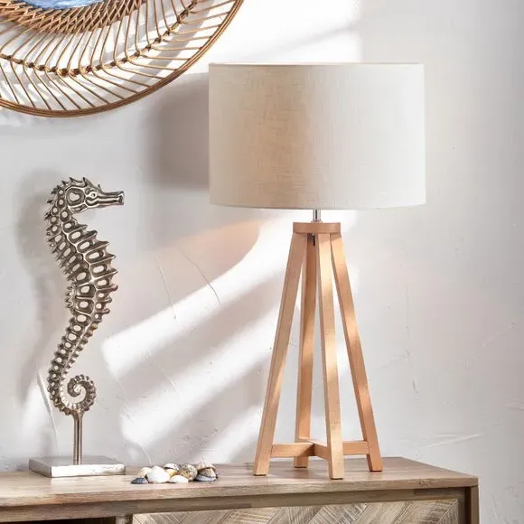 Tapered Table Lamp with Drum Shade - Natural, Wood