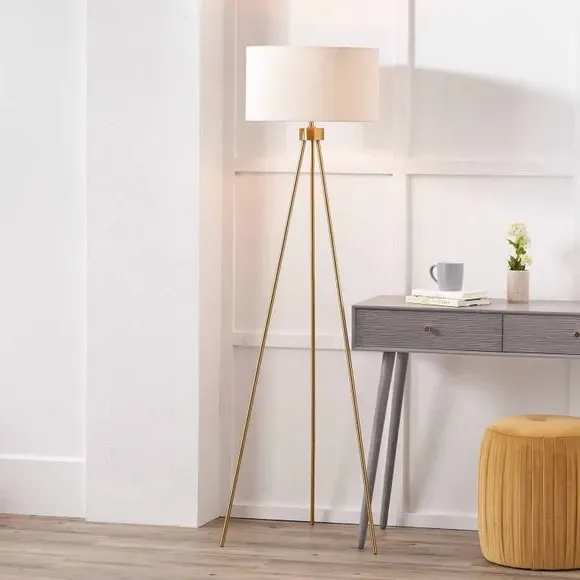 Tripod Floor Lamp with Foot Switch - Gold, Velvet