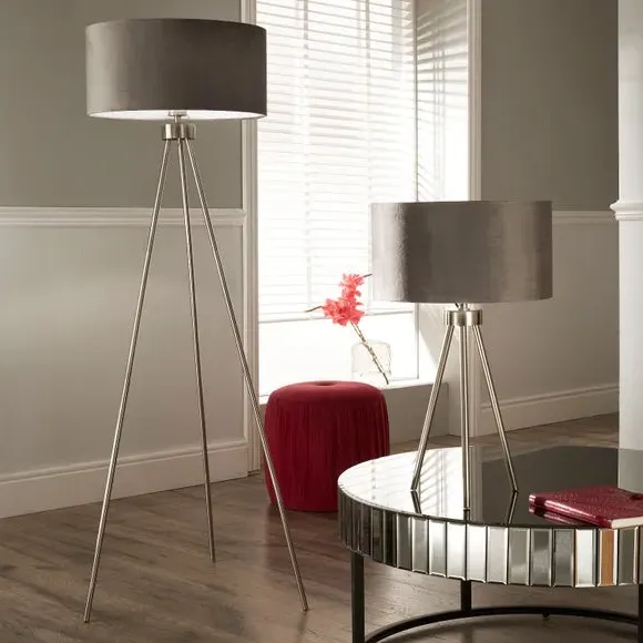 Tripod Floor Lamp with Foot Switch - Silver, Velvet