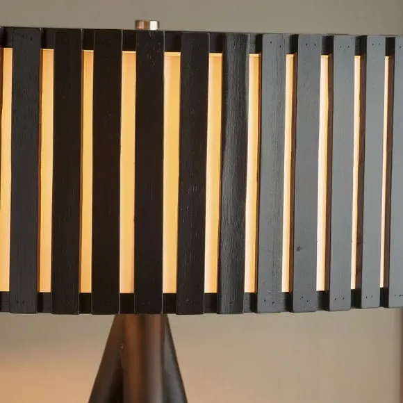 Tripod Floor Lamp with Slat Shade - Black, Wood