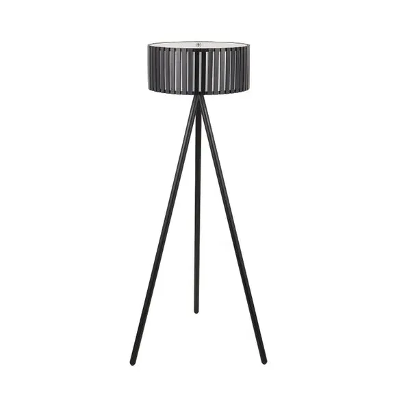 Tripod Floor Lamp with Slat Shade - Black, Wood