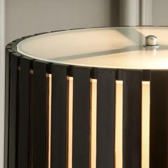 Tripod Table Lamp with Slat Shade - Black, Wood