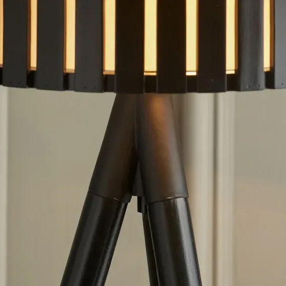 Tripod Table Lamp with Slat Shade - Black, Wood