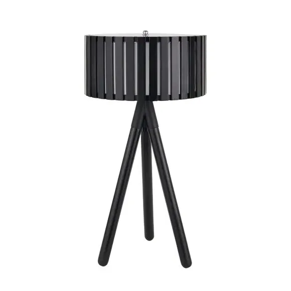Tripod Table Lamp with Slat Shade - Black, Wood