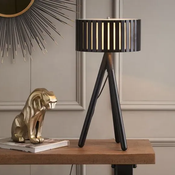 Tripod Table Lamp with Slat Shade - Black, Wood image