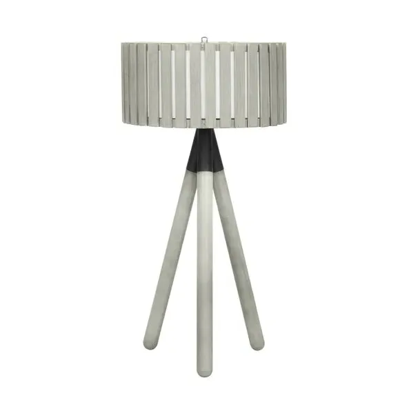 Tripod Table Lamp with Slat Shade - Grey, Wood