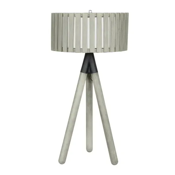 Tripod Table Lamp with Slat Shade - Grey, Wood
