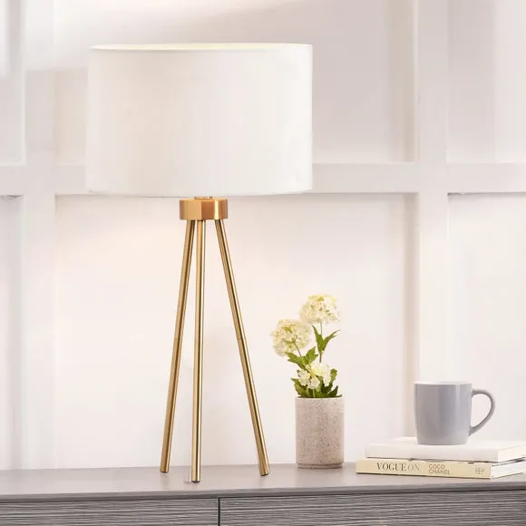 Tripod Table Lamp with Velvet Shade - Gold image