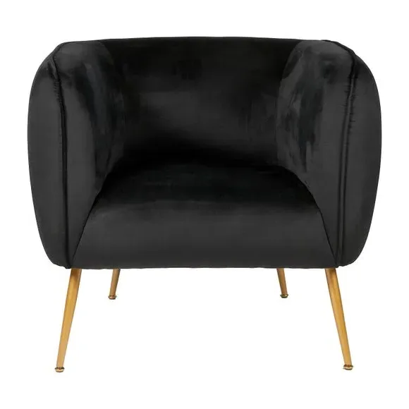Tub Chair with Gold Legs - Black, Velvet