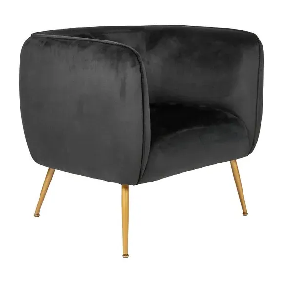Tub Chair with Gold Legs - Black, Velvet