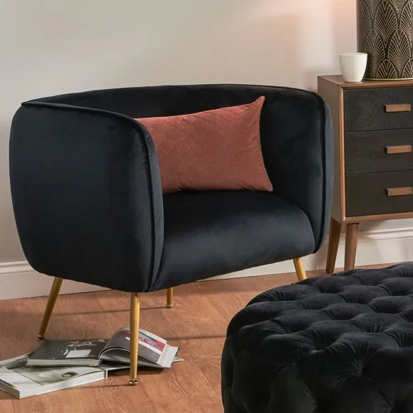Tub Chair with Gold Legs - Black, Velvet image