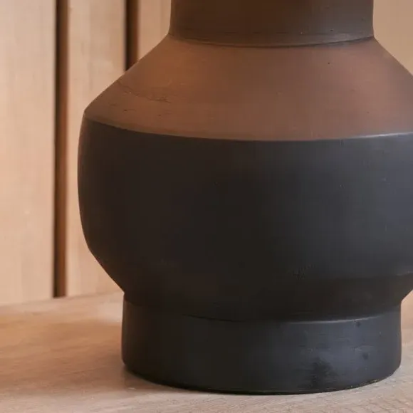Urn Table Lamp with Linen Shade - Black, Terracotta
