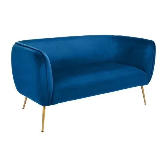 Velvet Sofa with Gold Legs - Blue, Velvet