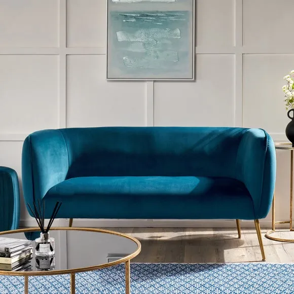 Velvet Sofa with Gold Legs - Blue, Velvet image