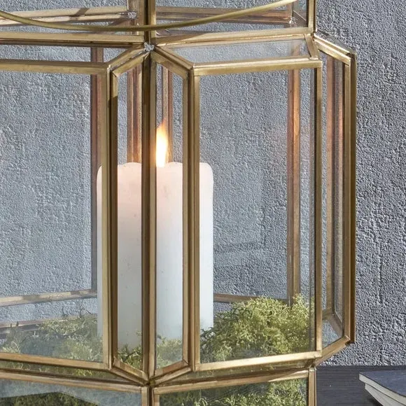 Wide Hexagon Lantern - Brass