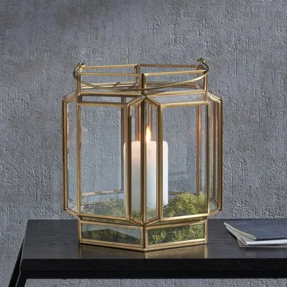 Wide Hexagon Lantern - Brass image