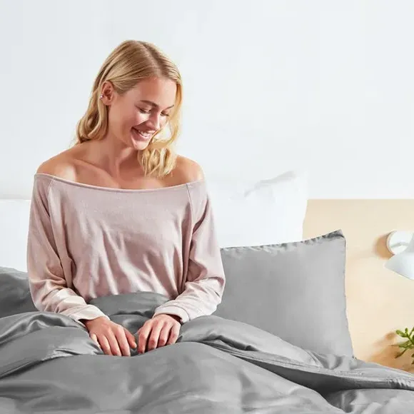 Bamboo Duvet Cover with Button Fastening - Grey