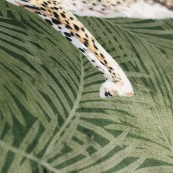 Botanical Cushion with Cheetah Print - Green