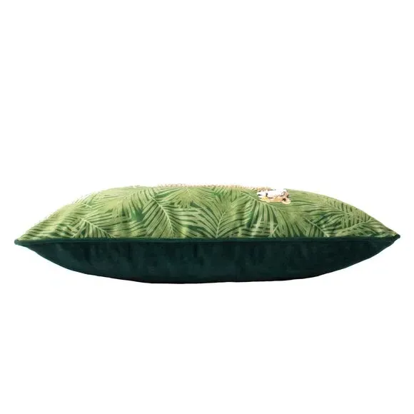 Botanical Cushion with Cheetah Print - Green