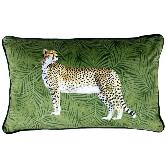 Botanical Cushion with Cheetah Print - Green image