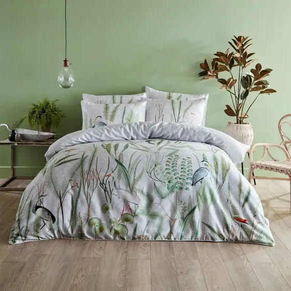 Cotton Duvet Cover Set with Pillowcases - Green image
