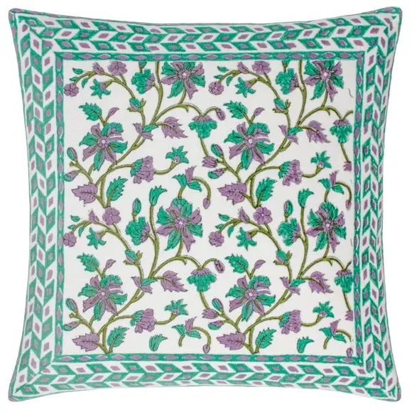 Decorative Cushion with Floral Print - Green, Cotton