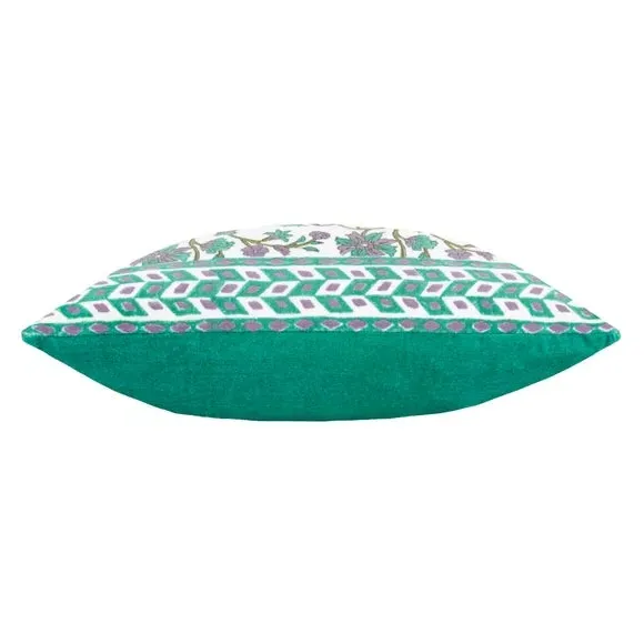 Decorative Cushion with Floral Print - Green, Cotton
