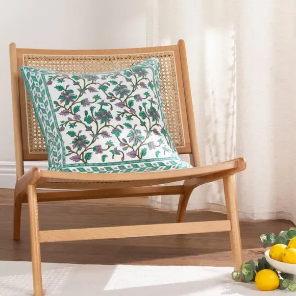 Decorative Cushion with Floral Print - Green, Cotton image
