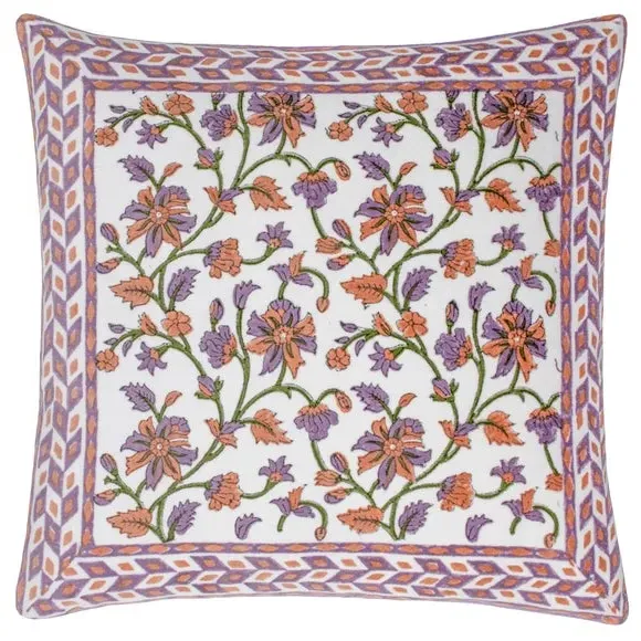 Decorative Cushion with Floral Print - Lilac, Cotton