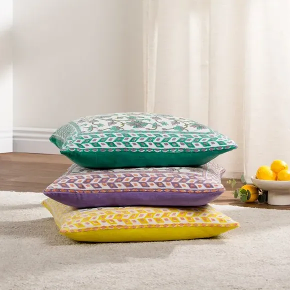 Decorative Cushion with Floral Print - Lilac, Cotton