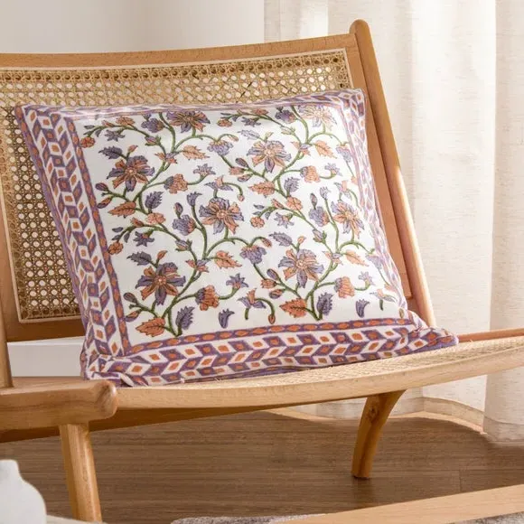 Decorative Cushion with Floral Print - Lilac, Cotton