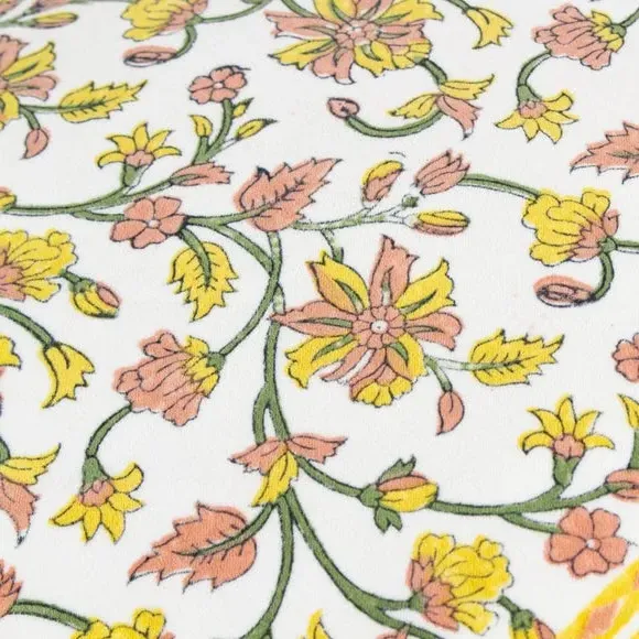 Decorative Cushion with Floral Print - Yellow, Cotton