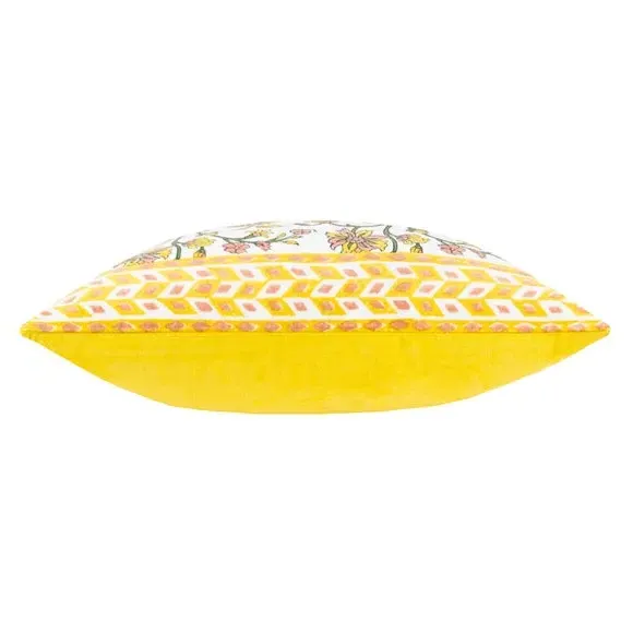 Decorative Cushion with Floral Print - Yellow, Cotton