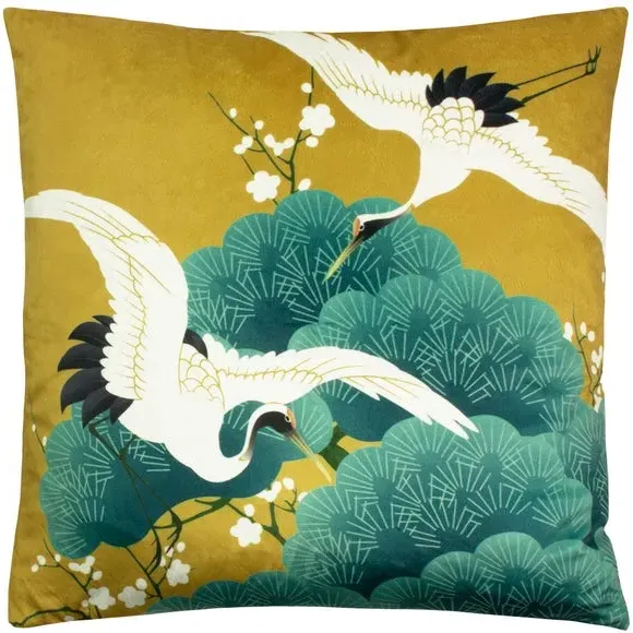 Decorative Cushion with Print - Gold, Velvet