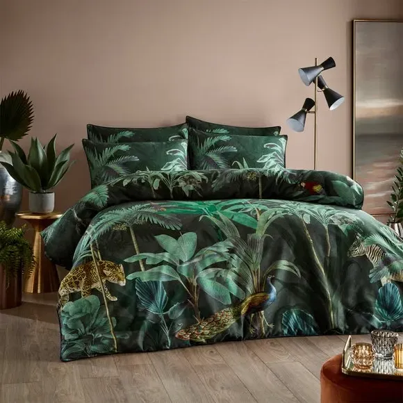 Duvet Cover Set with Pillowcases - Green, Cotton image
